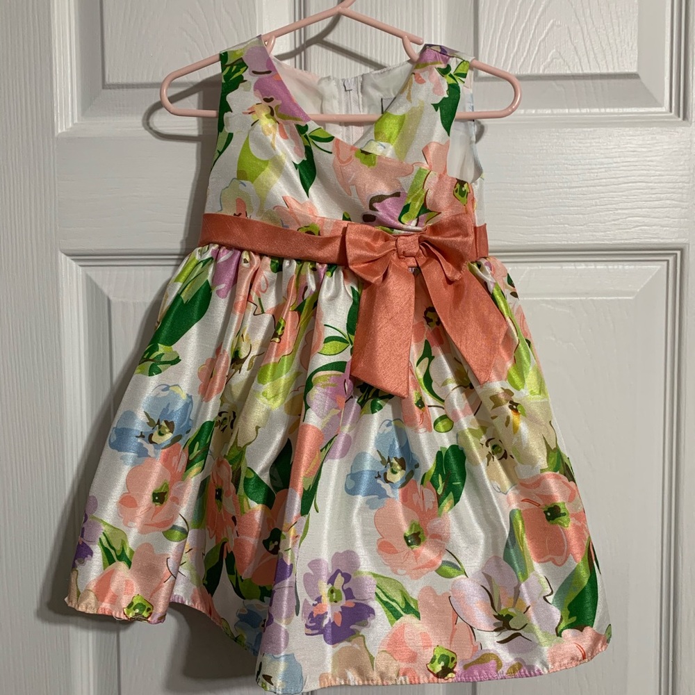 Floral dress with peach colored bow